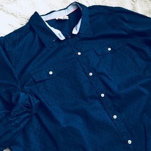 Navy Swiss Dot Button Down